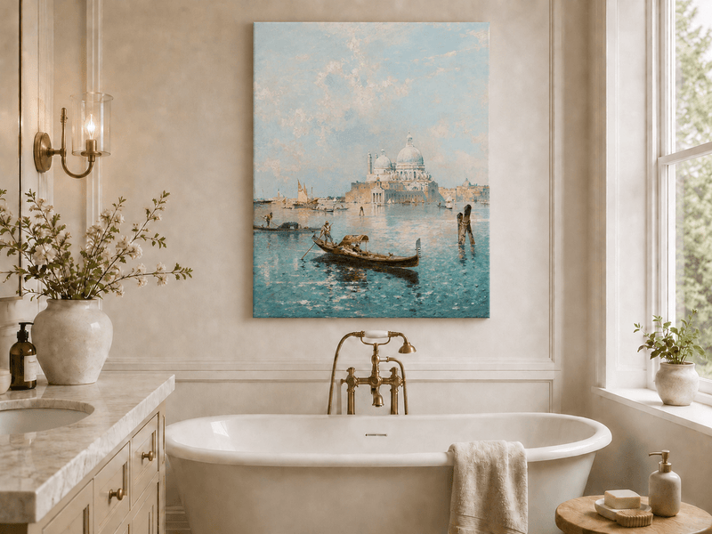 Landscape Oil Painting - Venetian Gondola and Santa Maria View