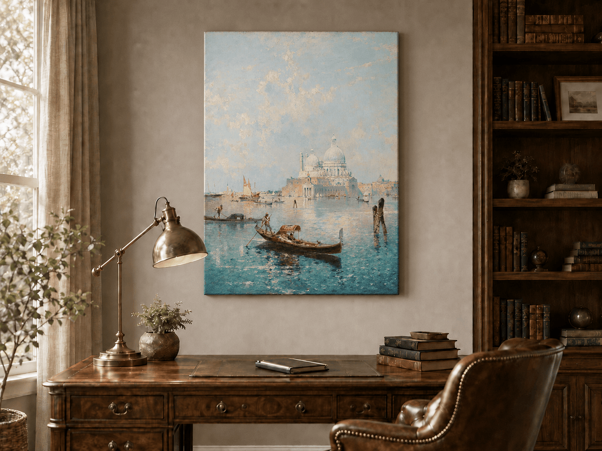 Landscape Oil Painting - Venetian Gondola and Santa Maria View