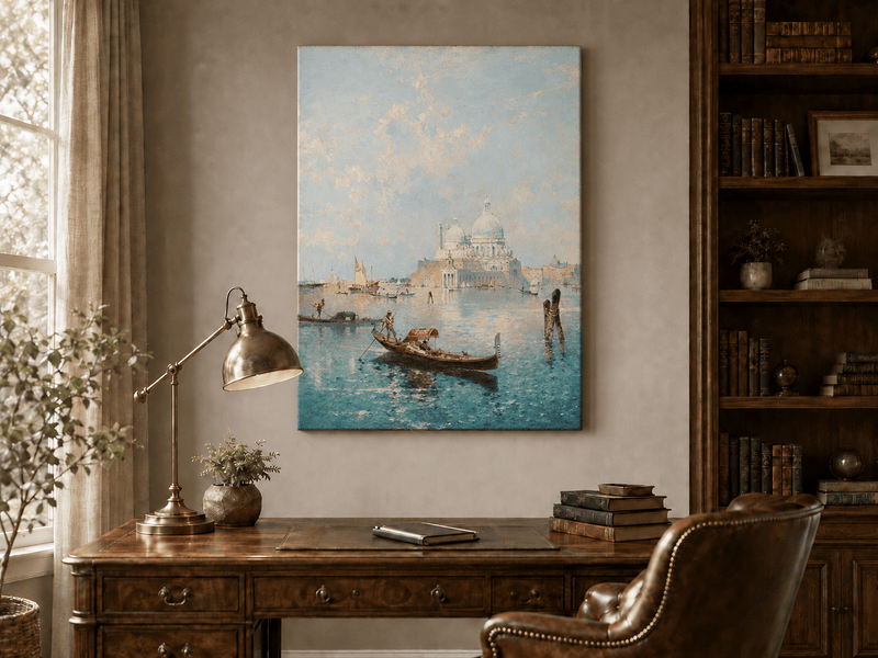 Landscape Oil Painting - Venetian Gondola and Santa Maria View