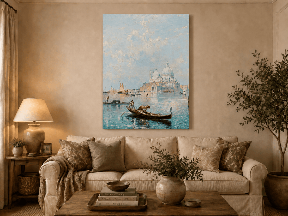 Landscape Oil Painting - Venetian Gondola and Santa Maria View