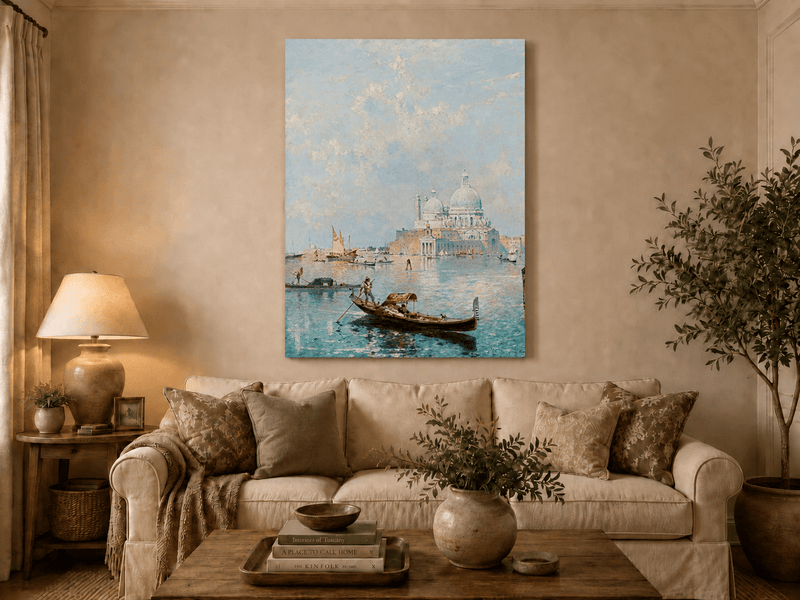 Landscape Oil Painting - Venetian Gondola and Santa Maria View