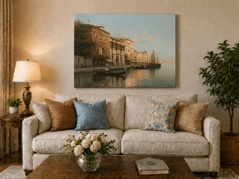 Landscape Oil Painting - Venetian Grand Canal Gondolas
