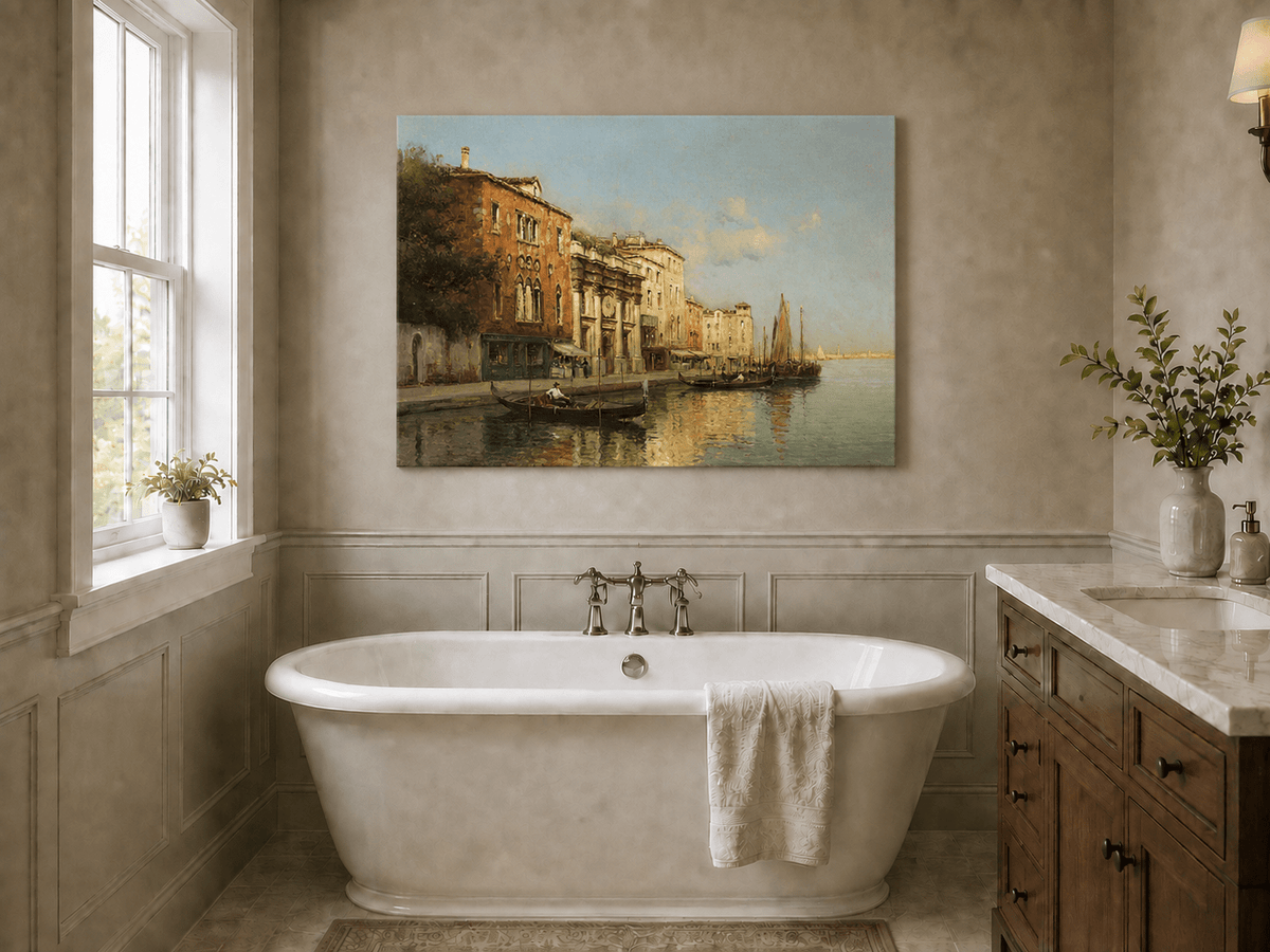 Landscape Oil Painting - Venetian Grand Canal Gondolas