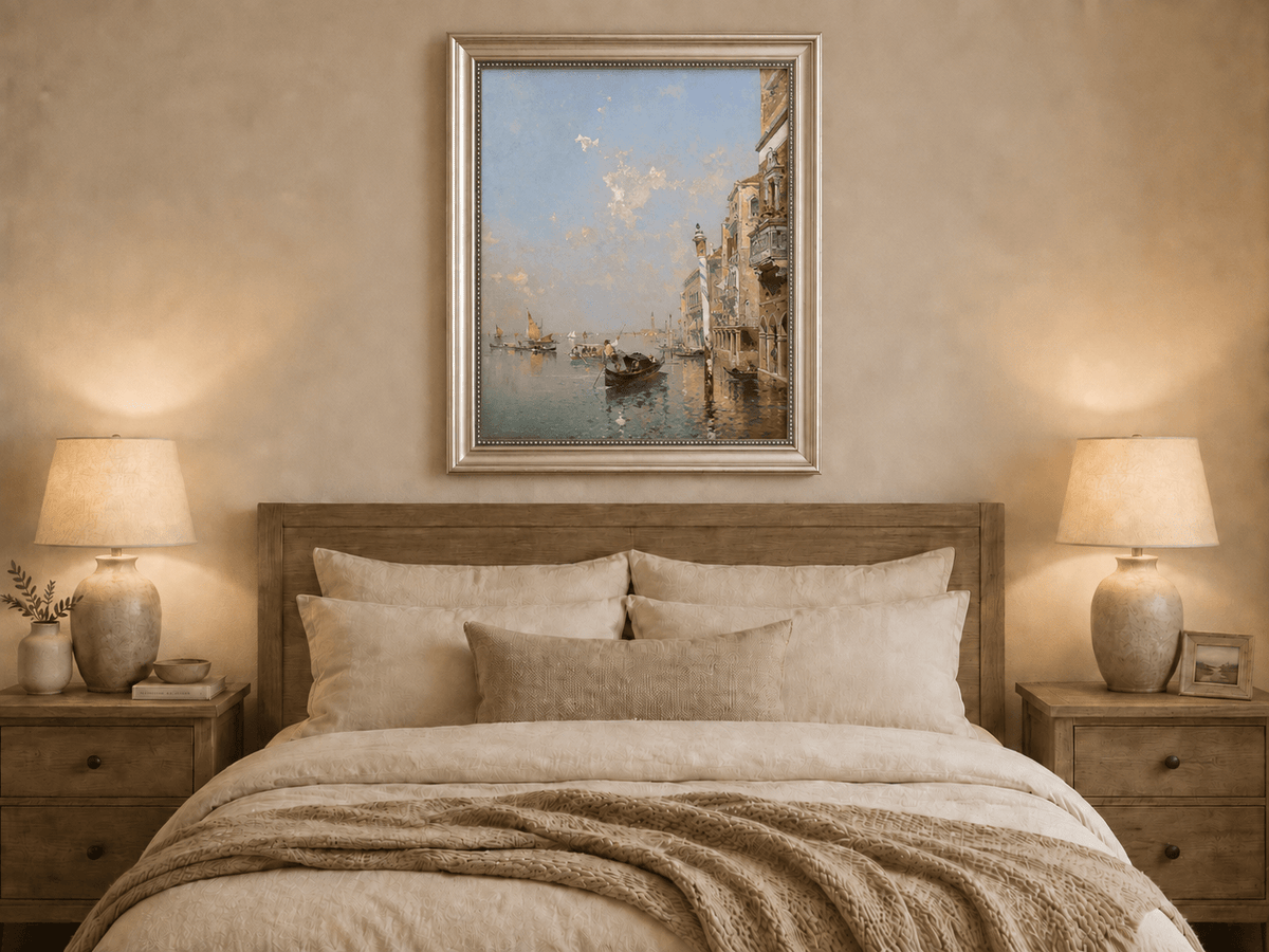Landscape Oil Painting - Venetian Lagoon with Gondolas