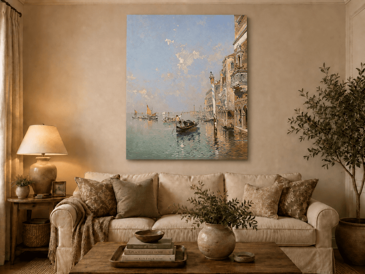 Landscape Oil Painting - Venetian Lagoon with Gondolas