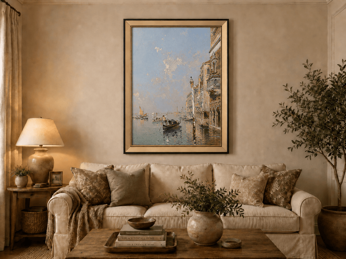 Landscape Oil Painting - Venetian Lagoon with Gondolas