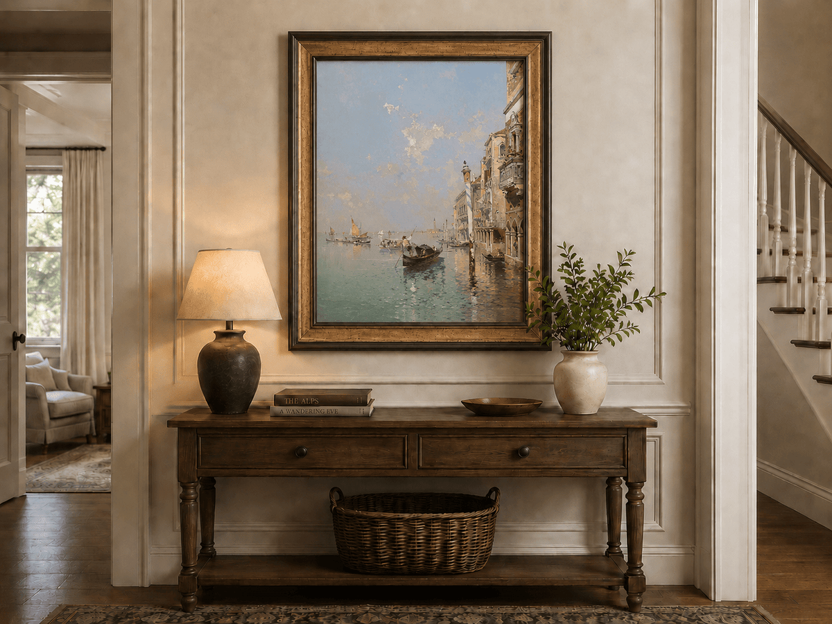 Landscape Oil Painting - Venetian Lagoon with Gondolas