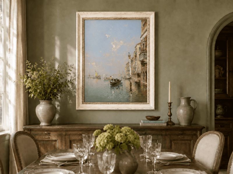Landscape Oil Painting - Venetian Lagoon with Gondolas