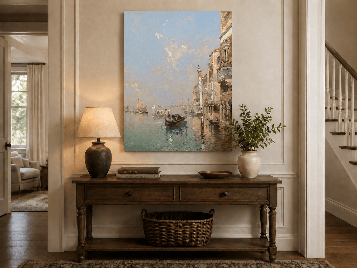 Landscape Oil Painting - Venetian Lagoon with Gondolas