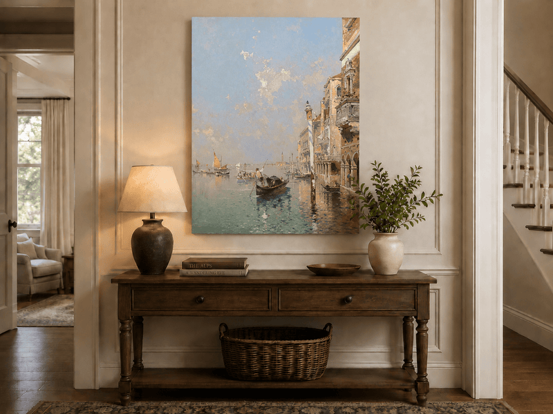 Landscape Oil Painting - Venetian Lagoon with Gondolas