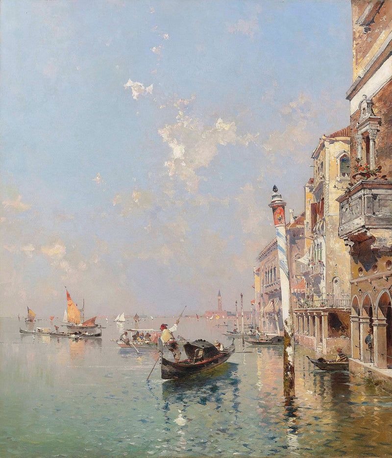 Hand-painted venetian lagoon with gondolas landscape oil painting on canvas
