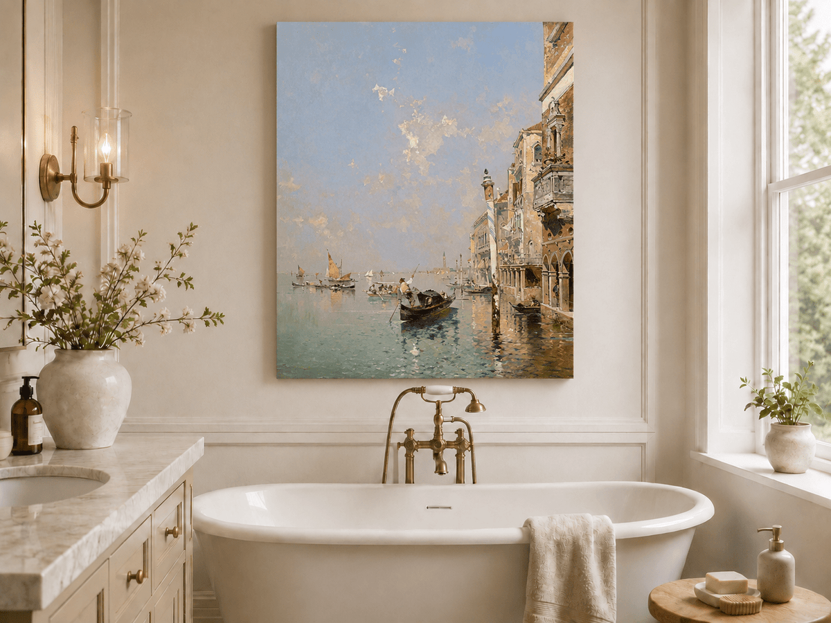 Landscape Oil Painting - Venetian Lagoon with Gondolas