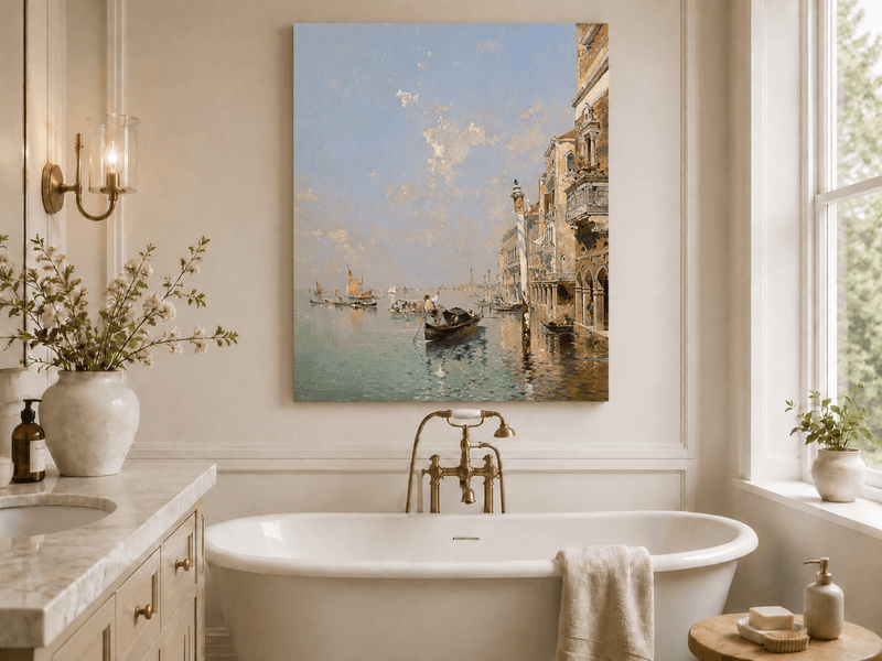 Landscape Oil Painting - Venetian Lagoon with Gondolas