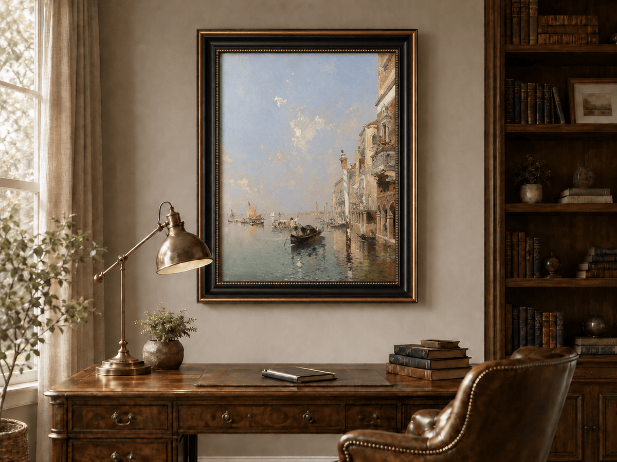Landscape Oil Painting - Venetian Lagoon with Gondolas