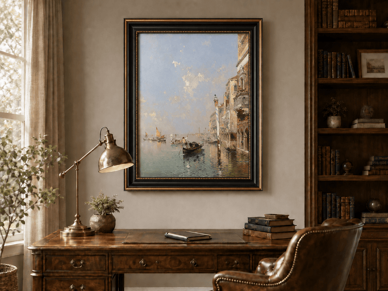 Landscape Oil Painting - Venetian Lagoon with Gondolas