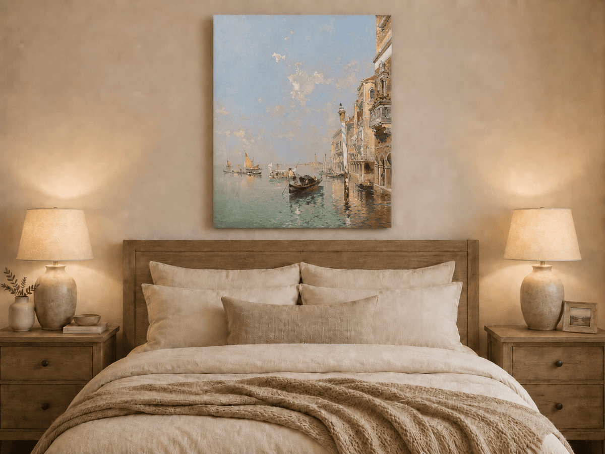Landscape Oil Painting - Venetian Lagoon with Gondolas