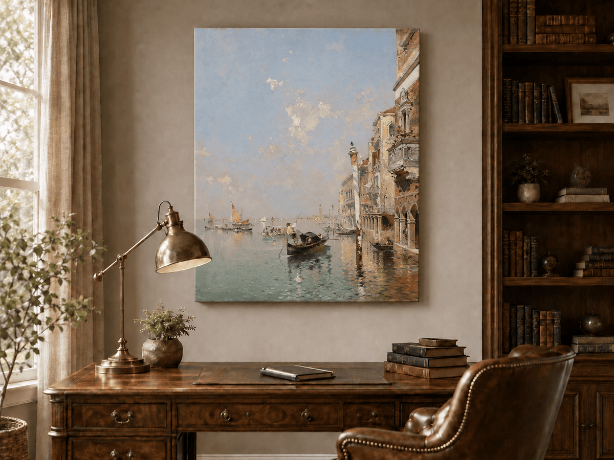 Landscape Oil Painting - Venetian Lagoon with Gondolas