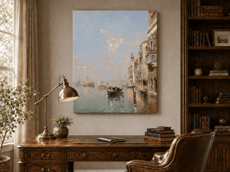 Landscape Oil Painting - Venetian Lagoon with Gondolas