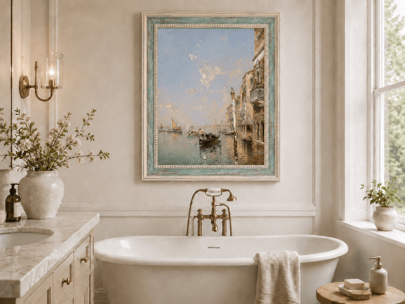 Landscape Oil Painting - Venetian Lagoon with Gondolas