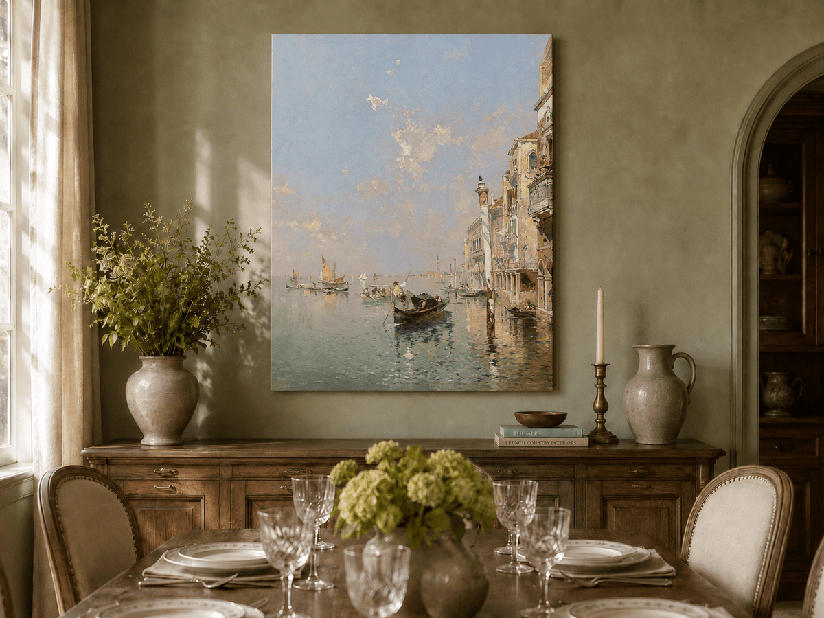 Landscape Oil Painting - Venetian Lagoon with Gondolas