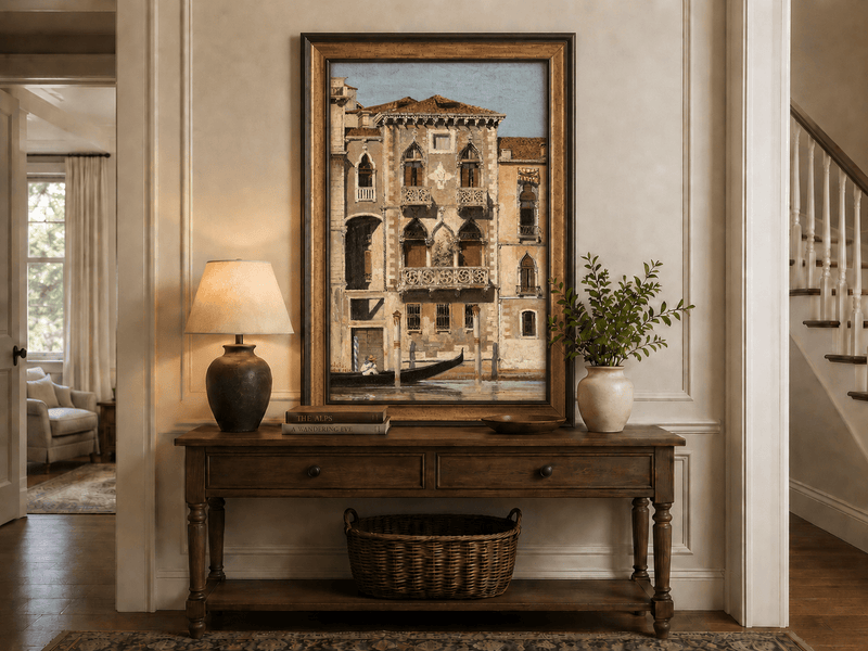 Landscape Oil Painting - Venetian Palace Facade with Gondola