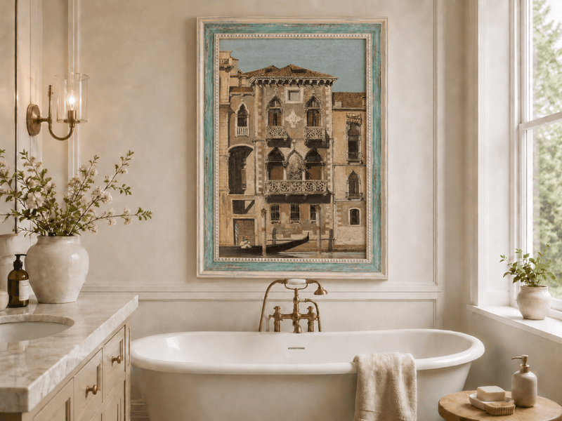 Landscape Oil Painting - Venetian Palace Facade with Gondola