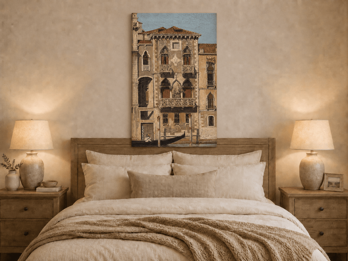 Landscape Oil Painting - Venetian Palace Facade with Gondola