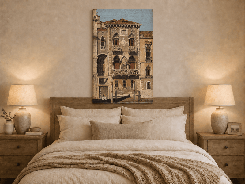 Landscape Oil Painting - Venetian Palace Facade with Gondola
