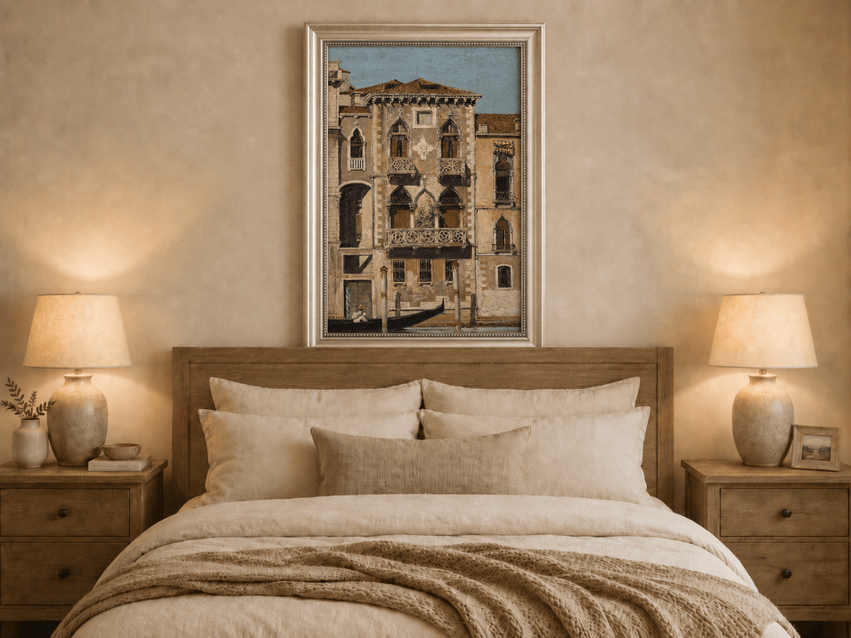 Landscape Oil Painting - Venetian Palace Facade with Gondola