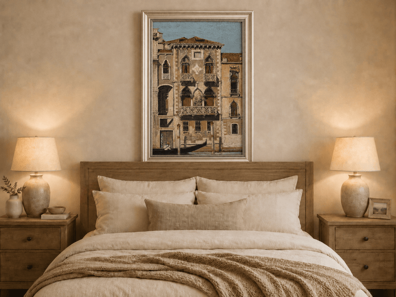 Landscape Oil Painting - Venetian Palace Facade with Gondola