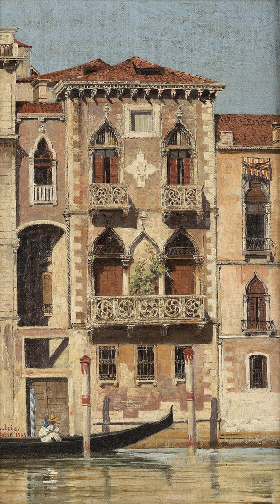 Landscape Oil Painting - Venetian Palace Facade with Gondola - Oil Painting Haven