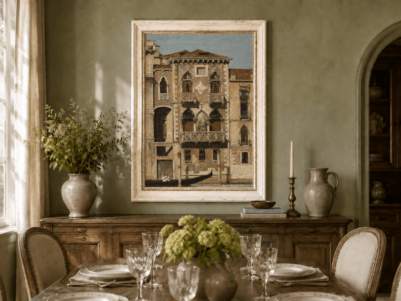 Landscape Oil Painting - Venetian Palace Facade with Gondola