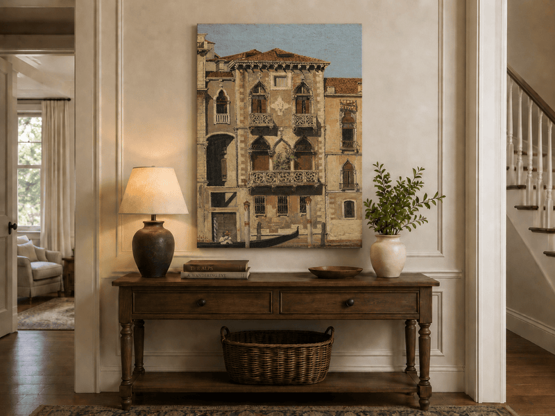 Landscape Oil Painting - Venetian Palace Facade with Gondola