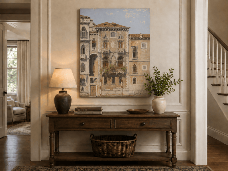 Landscape Oil Painting - Venetian Palazzo Facade with Gondola