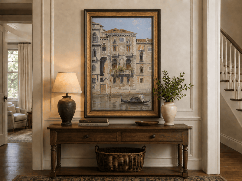 Landscape Oil Painting - Venetian Palazzo Facade with Gondola