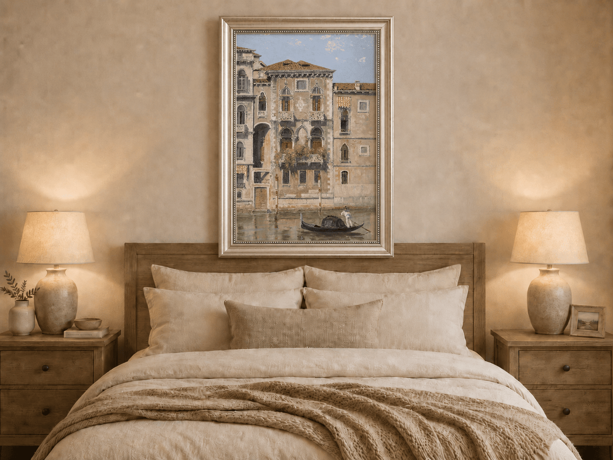 Landscape Oil Painting - Venetian Palazzo Facade with Gondola