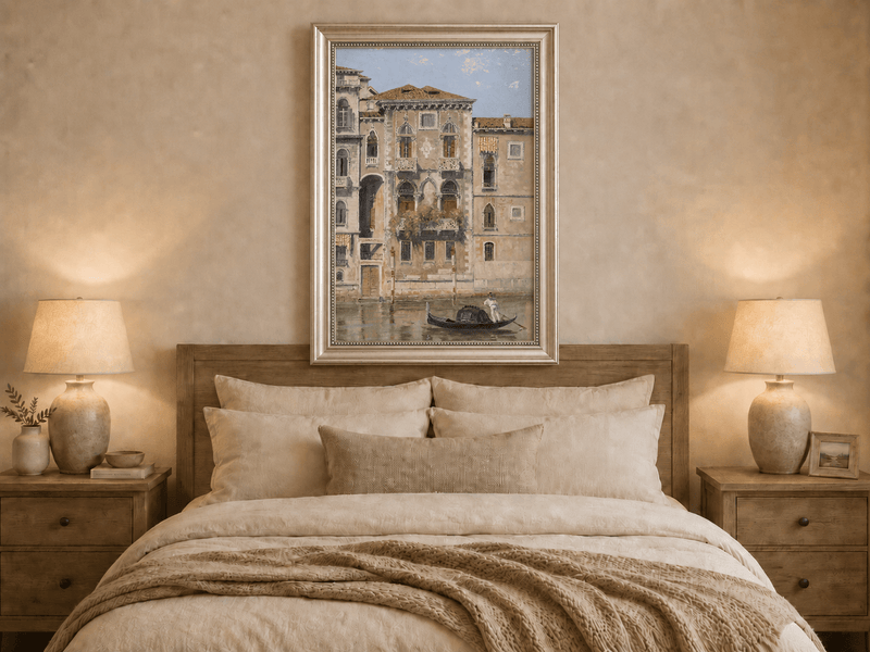 Landscape Oil Painting - Venetian Palazzo Facade with Gondola