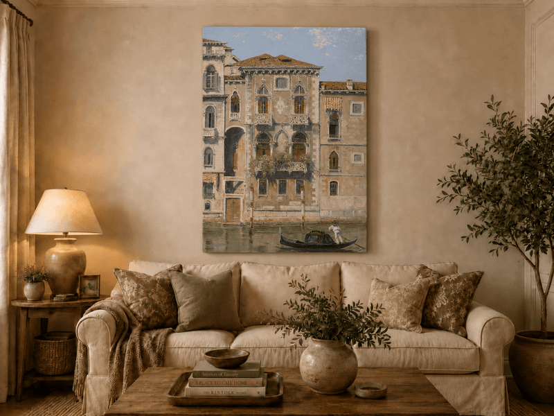 Landscape Oil Painting - Venetian Palazzo Facade with Gondola