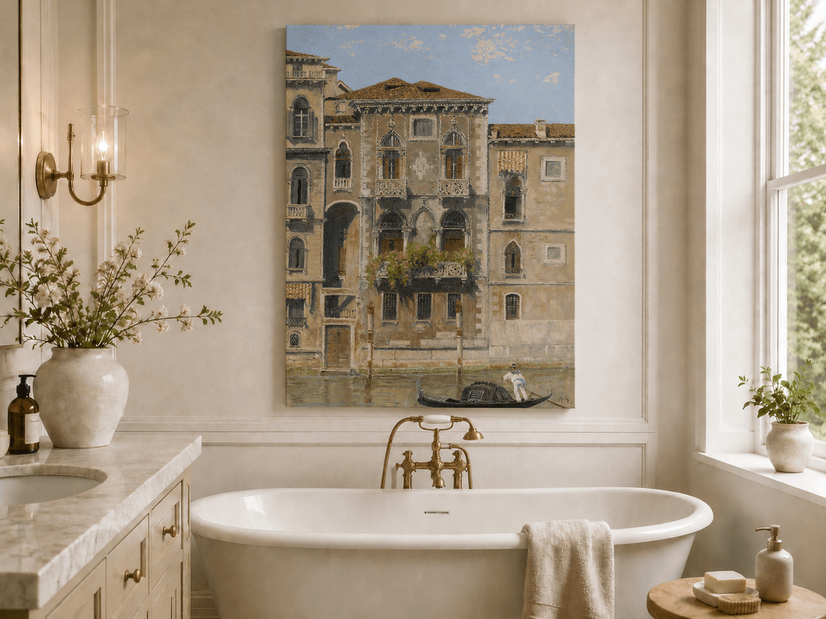 Landscape Oil Painting - Venetian Palazzo Facade with Gondola