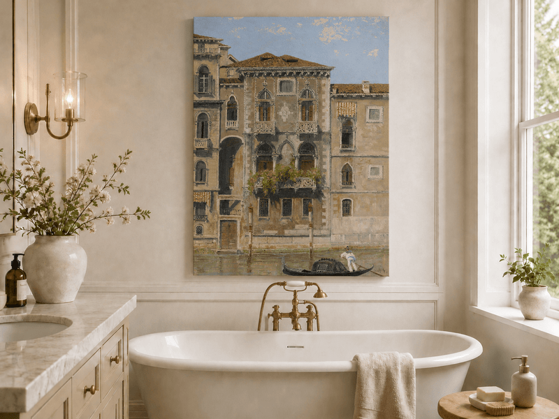 Landscape Oil Painting - Venetian Palazzo Facade with Gondola