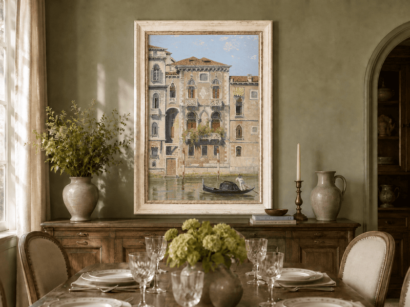 Landscape Oil Painting - Venetian Palazzo Facade with Gondola