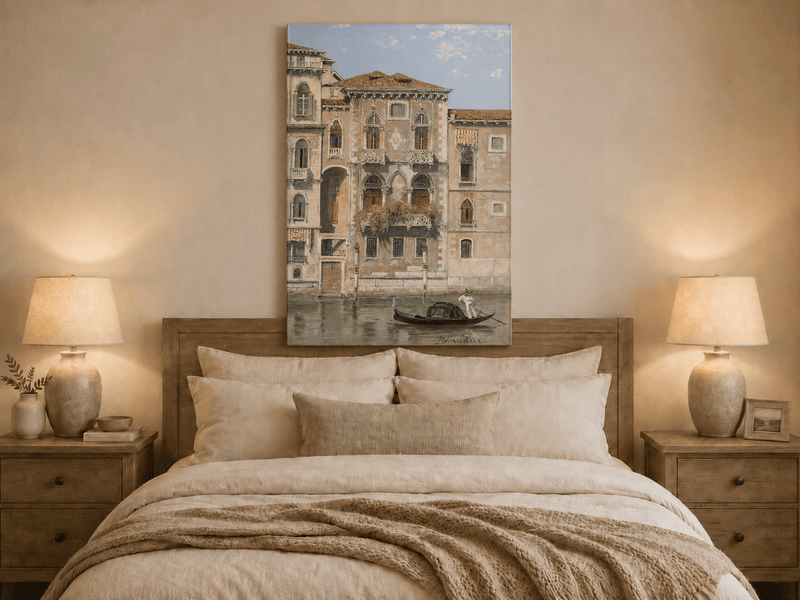 Landscape Oil Painting - Venetian Palazzo Facade with Gondola