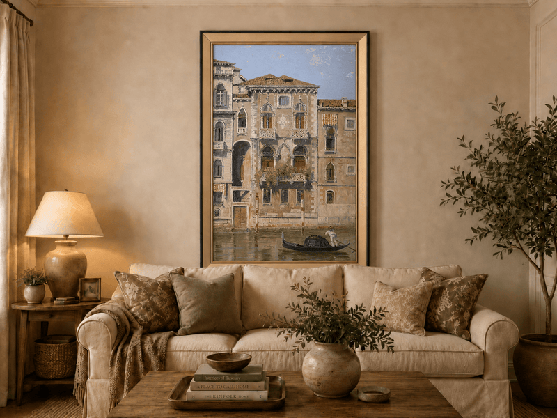 Landscape Oil Painting - Venetian Palazzo Facade with Gondola