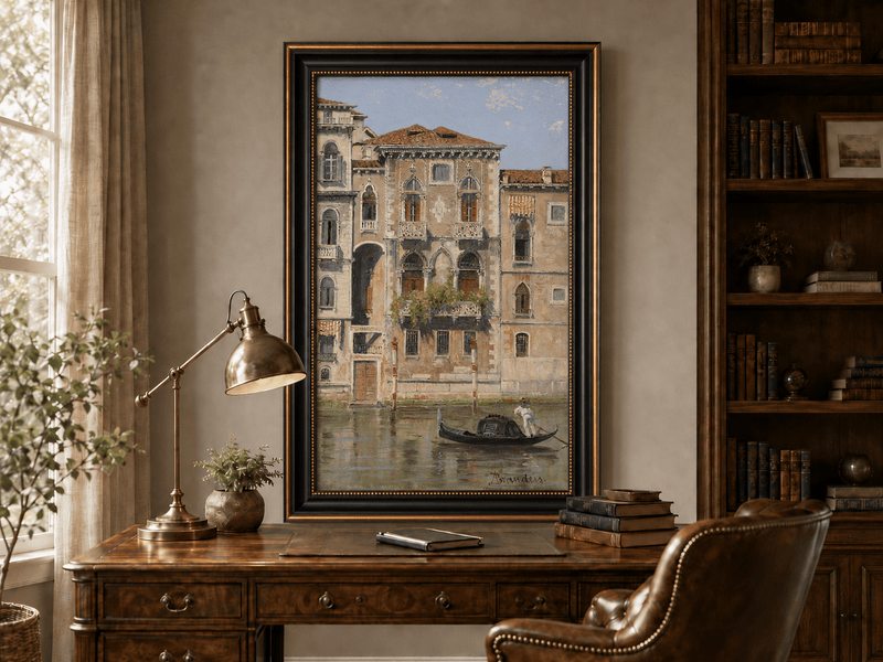 Landscape Oil Painting - Venetian Palazzo Facade with Gondola