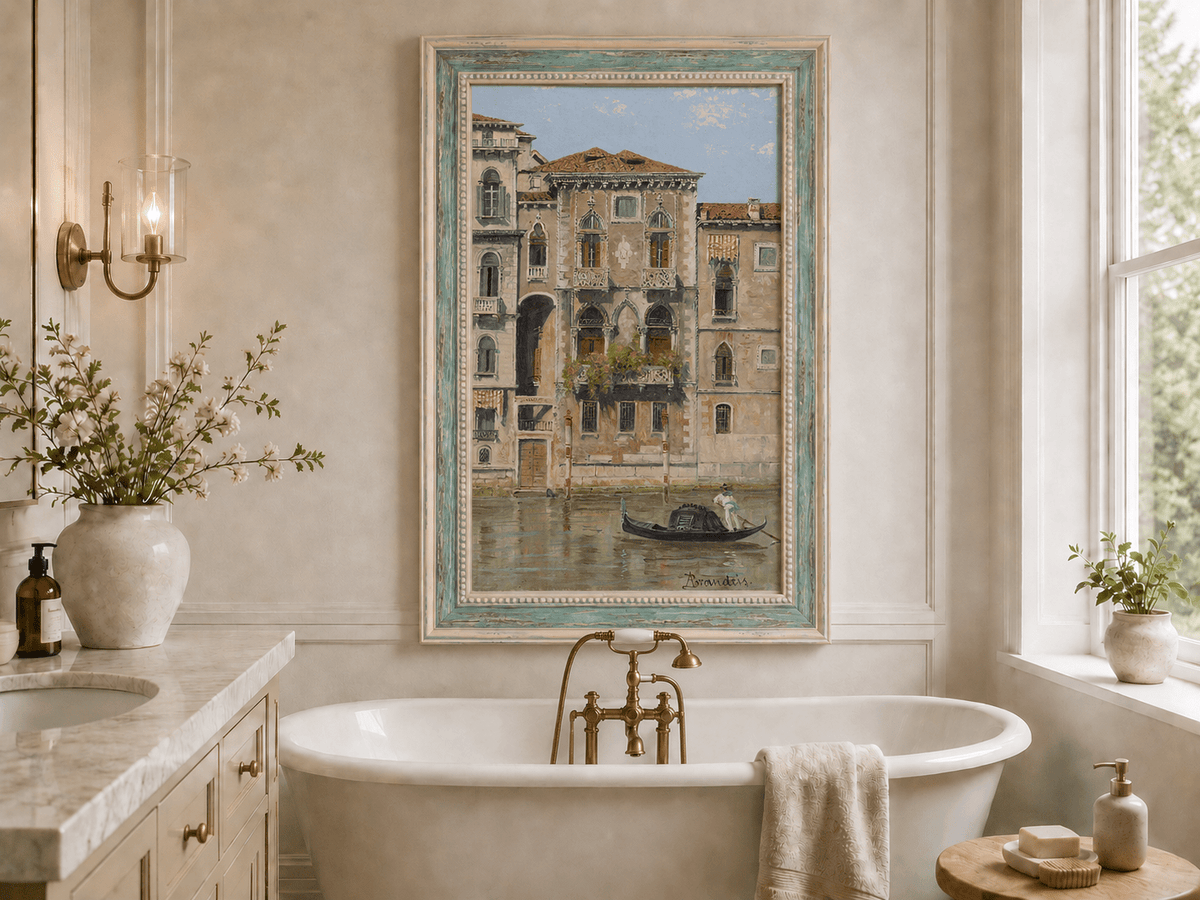 Landscape Oil Painting - Venetian Palazzo Facade with Gondola