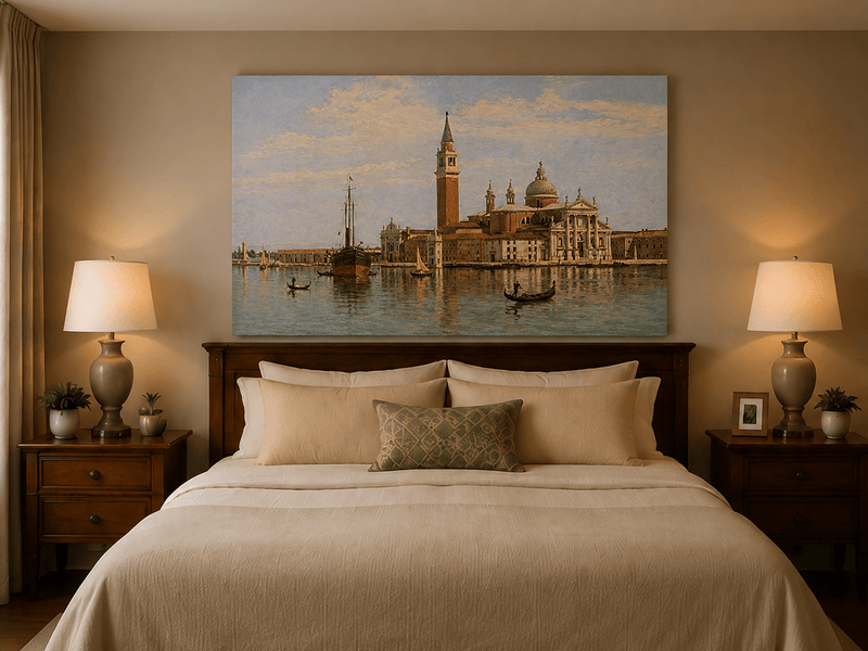Landscape Oil Painting - Venice Basilica, Gondolas and Harbor