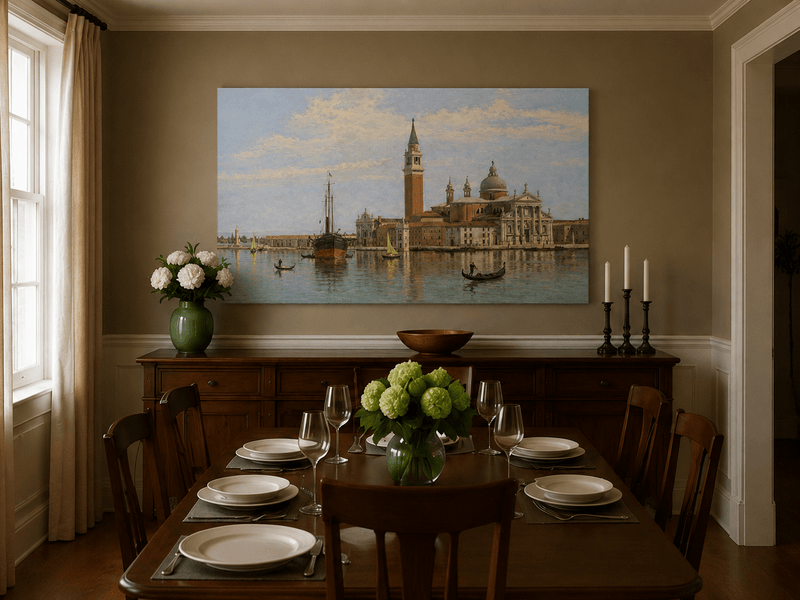 Landscape Oil Painting - Venice Basilica, Gondolas and Harbor