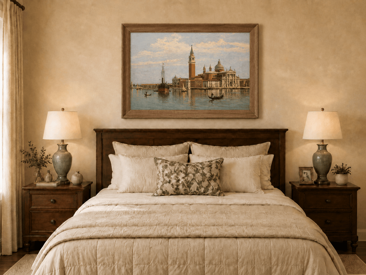 Landscape Oil Painting - Venice Basilica, Gondolas and Harbor