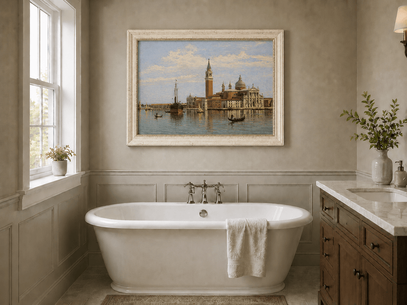 Landscape Oil Painting - Venice Basilica, Gondolas and Harbor
