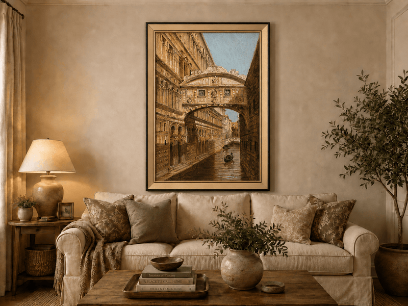 Peinture à l'huile de paysage - Rivière printanière avec pêcheur et arbres